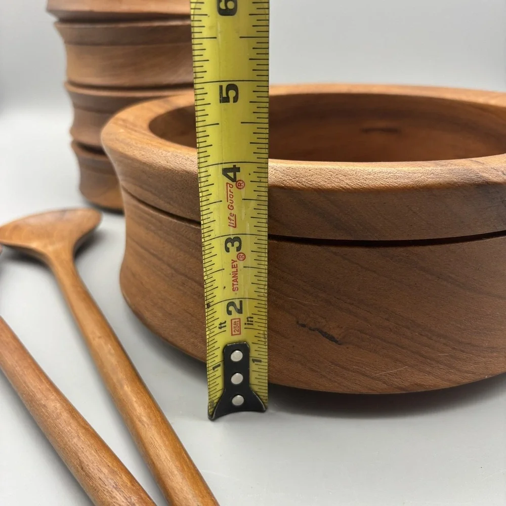 Vintage Genuine Teak Wood 7pc Set From Thailand Salad Bowl & Serving Bowls MCM
